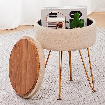 Cpintltr Velvet Storage Ottoman Round Footrest Stool Multifunctional Upholstered Ottoman Modern Accent Vanity Stools Tray Top Coffee Table