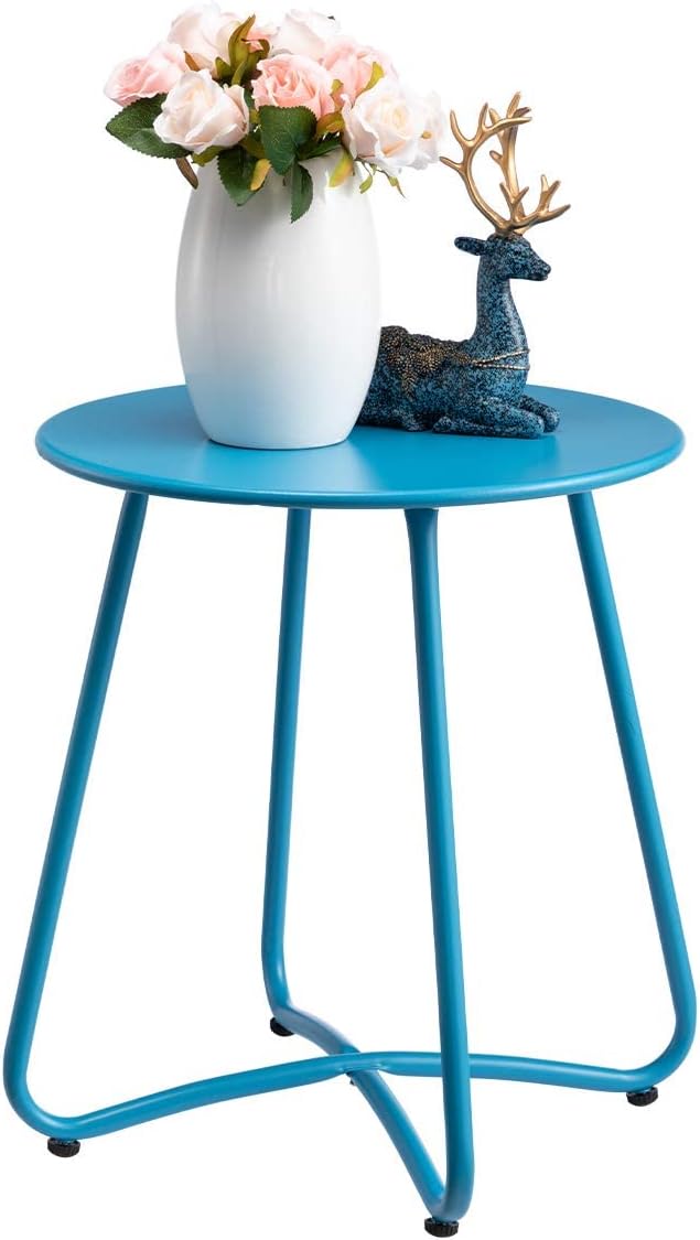 Small Round Patio Metal Side Snack Table, Accent Anti-Rust Steel Coffee Table