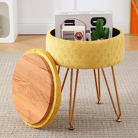Cpintltr Velvet Storage Ottoman Round Footrest Stool Multifunctional Upholstered Ottoman Modern Accent Vanity Stools Tray Top Coffee Table