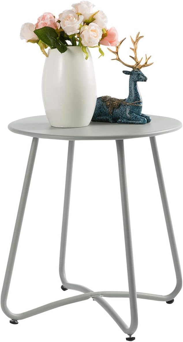 Small Round Patio Metal Side Snack Table, Accent Anti-Rust Steel Coffee Table