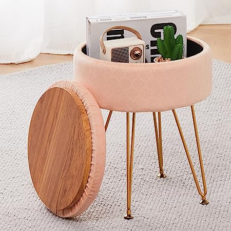 Cpintltr Velvet Storage Ottoman Round Footrest Stool Multifunctional Upholstered Ottoman Modern Accent Vanity Stools Tray Top Coffee Table