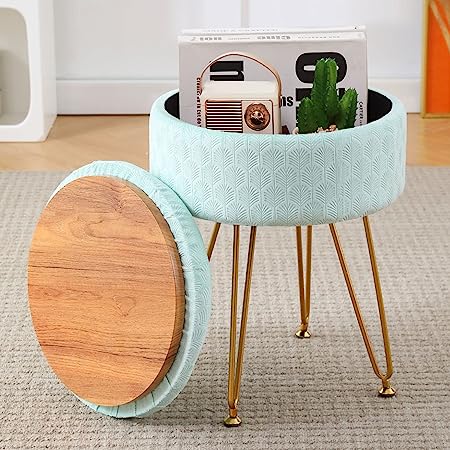 Cpintltr Velvet Storage Ottoman Round Footrest Stool Multifunctional Upholstered Ottoman Modern Accent Vanity Stools Tray Top Coffee Table