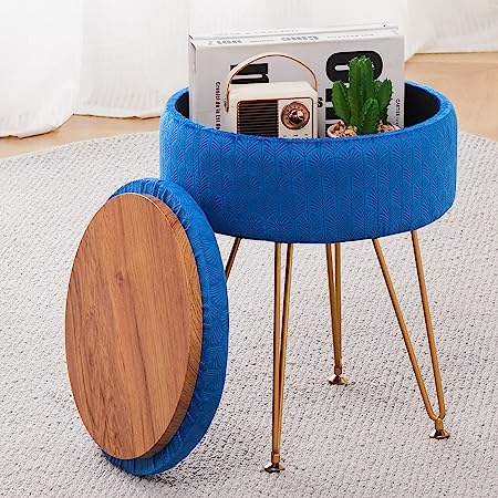 Cpintltr Velvet Storage Ottoman Round Footrest Stool Multifunctional Upholstered Ottoman Modern Accent Vanity Stools Tray Top Coffee Table