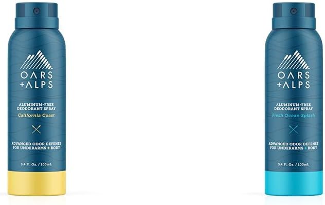Oars + Alps Aluminum-Free Deodorant Spray Travel Size California Coast and Fresh Ocean Splash Bundle