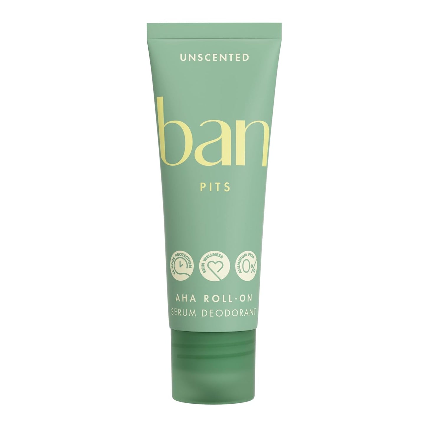 Ban Aluminum Free, Baking Soda Free, AHA With Prebiotics, Roll-On Deodorant, Unscented, 2.3 Oz