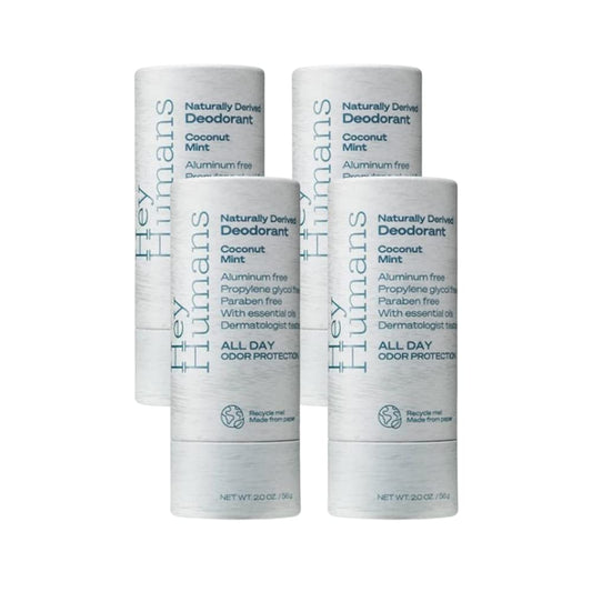 Hey Humans Coconut Mint Vegan, Aluminum Free Deodorant with Natural Ingredients, Coconut Oil & Shea Butter | All Day Odor Protection for Women & Men | Earth-Friendly Packaging, 2 oz. - Pack of 4