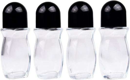 Kare & Kind Refillable Glass Roll-On Deodorant Bottles (4-Pack) - Empty - 1.7 Oz (50 ml) - With Stickers - Twist Cap - For Homemade Natural Deodorant, Sunscreen, Moisturizer, etc.