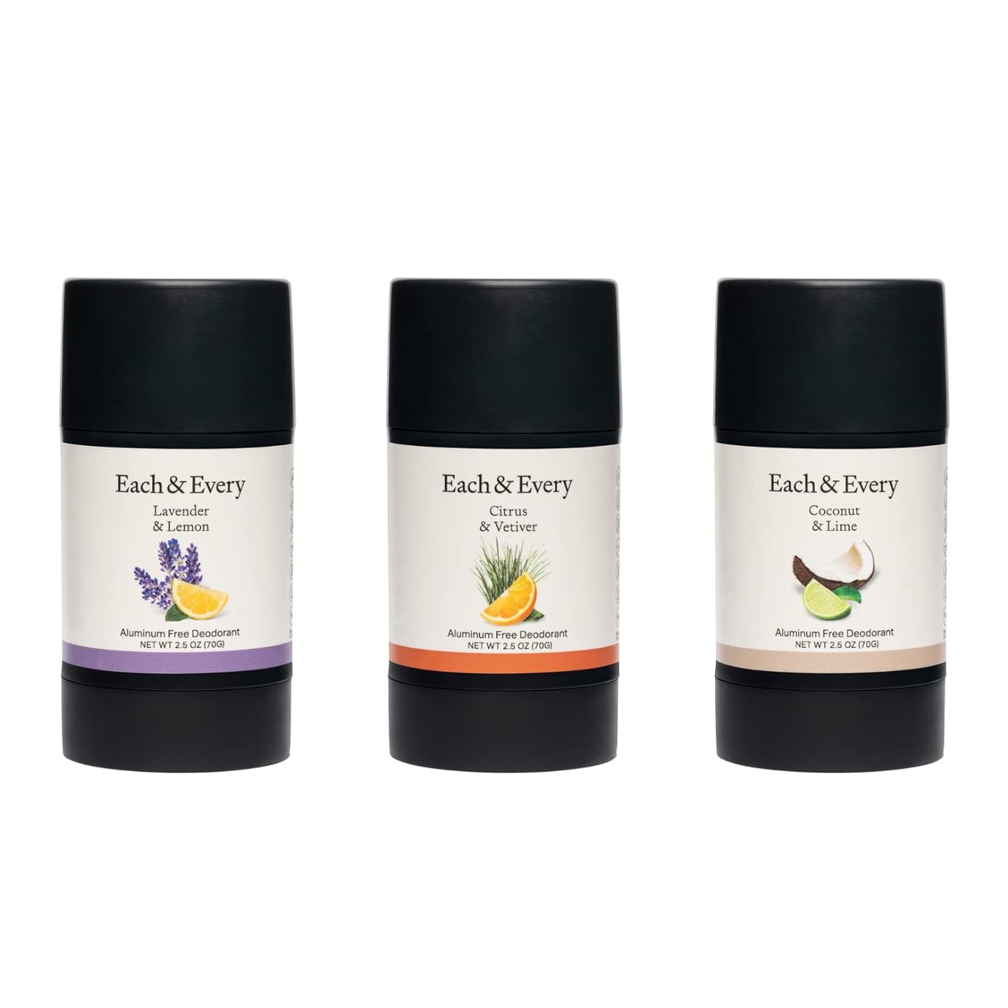Each & Every 3-Pack Natural Aluminum-Free Deodorant for Sensitive Skin with Essential Oils, Plant-Based Packaging (Best Sellers)