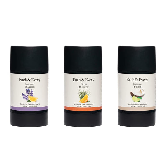Each & Every 3-Pack Natural Aluminum-Free Deodorant for Sensitive Skin with Essential Oils, Plant-Based Packaging (Best Sellers)