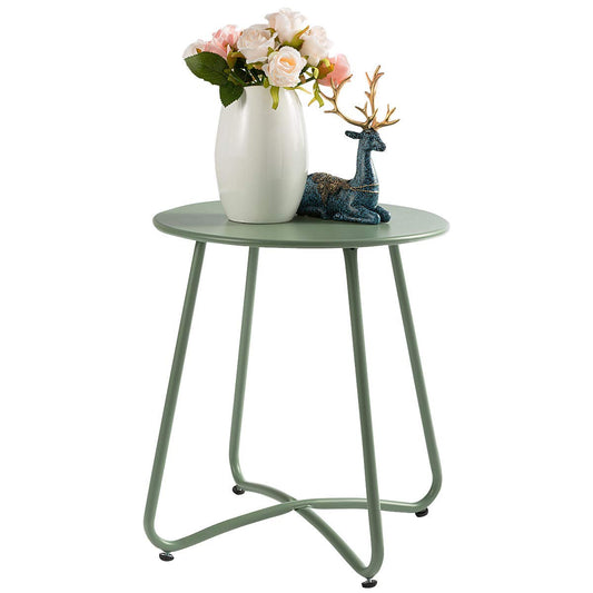 Small Round Patio Metal Side Snack Table, Accent Anti-Rust Steel Coffee Table
