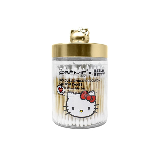 The Creme Shop x Hello Kitty Chic Reusable Matte Gold Jar with Cotton Swabs: Dual-Ended Tips for Gentle Cleansing and Easy Skincare Application, Perfect Vanity Addition