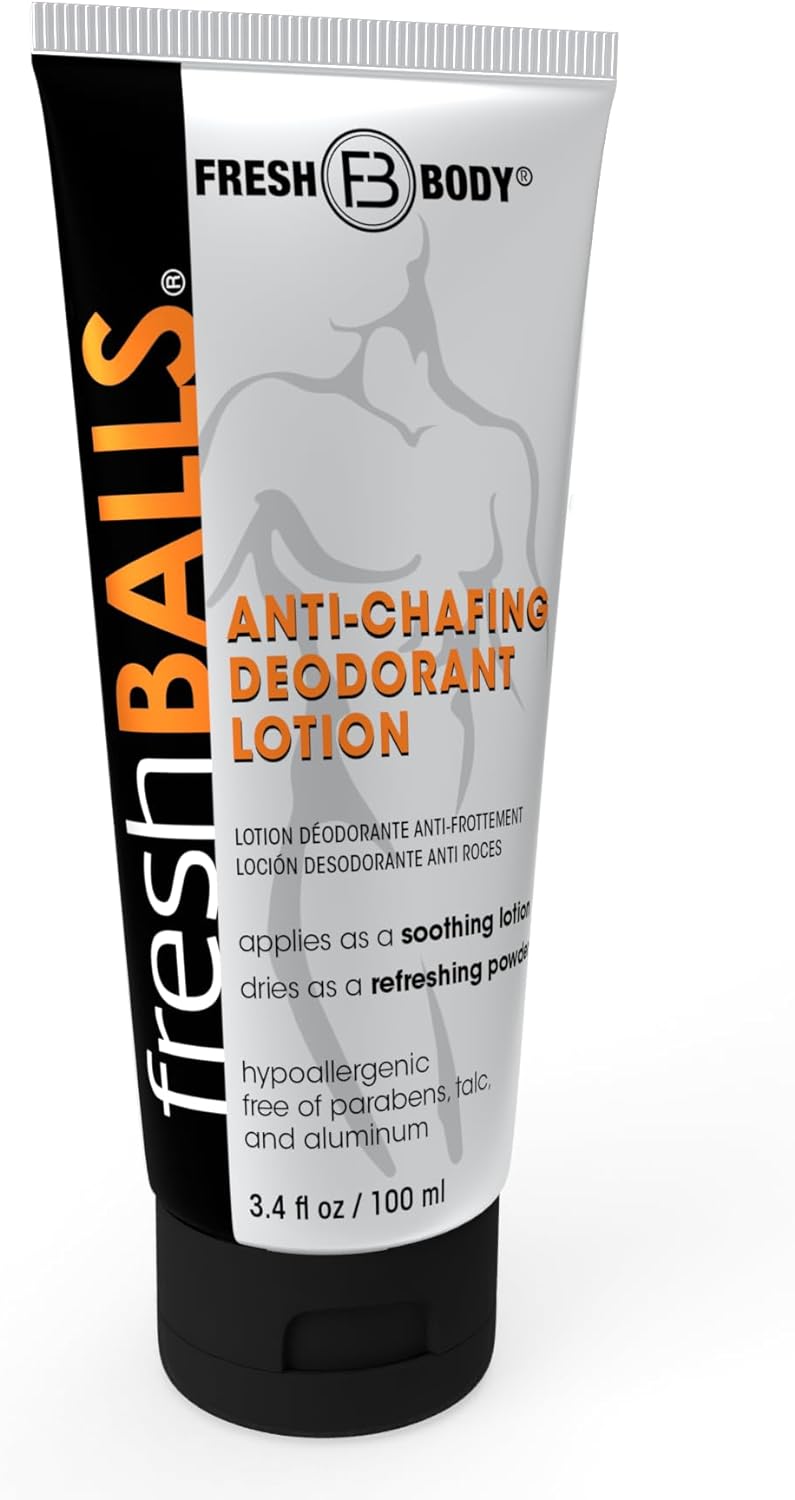 FRESH BALLS Deodorant For Men: Anti Chafing Ball Cream to Powder for Men’s Groin, Private Parts | Comfort Lotion is Aluminum-Free & Talc-Free, 3.4 oz