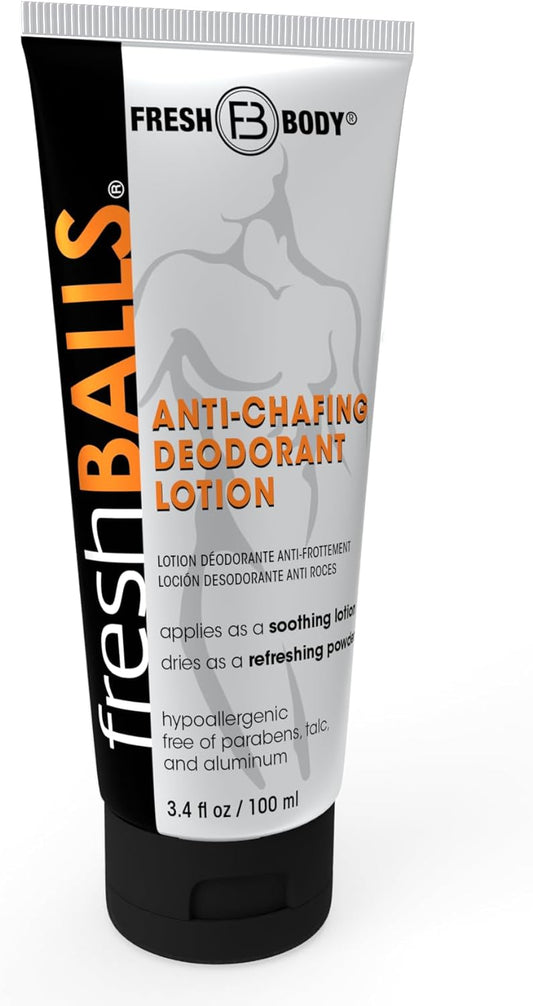 FRESH BALLS Deodorant For Men: Anti Chafing Ball Cream to Powder for Men’s Groin, Private Parts | Comfort Lotion is Aluminum-Free & Talc-Free, 3.4 oz