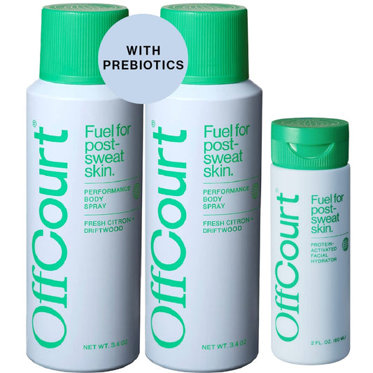 OffCourt Aluminum-Free Deodorant Body Spray - Multi-Scent Pack with Citrus (2pk) and Facial Moisturizer for Men - Light, Non-Greasy, Oil-Free for Hydration and Firmness