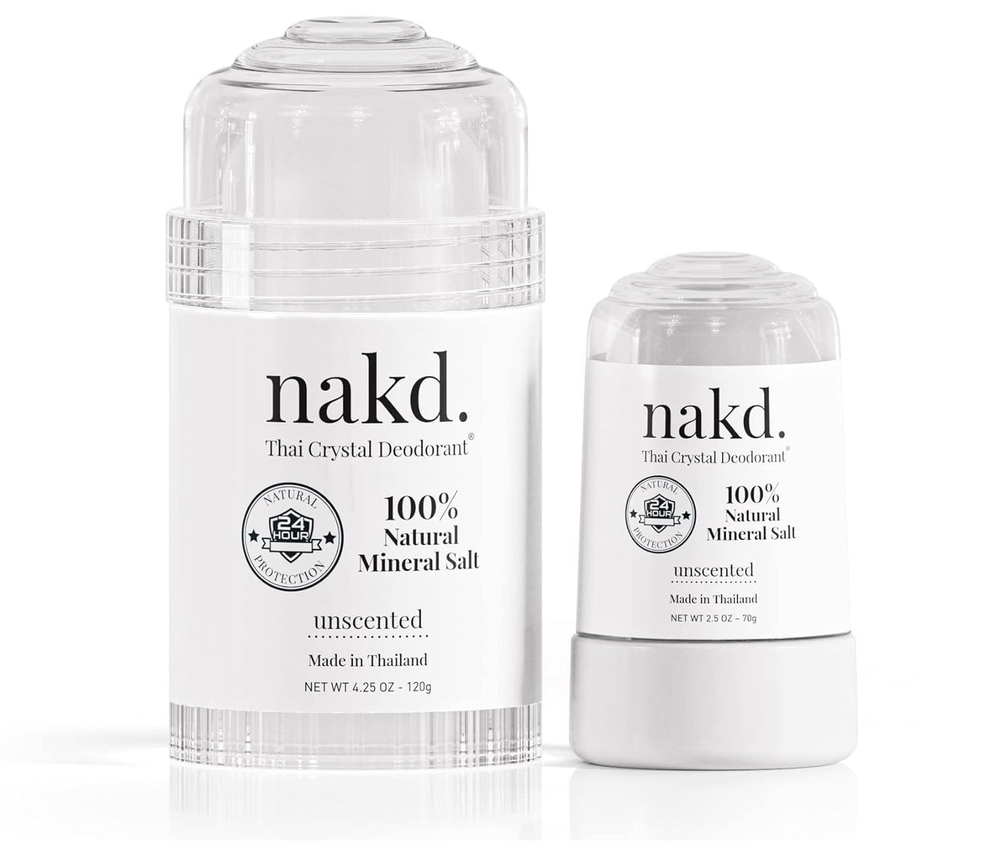 Stone – 2 Salt Deodorant Crystal Sticks, 4.25 oz. Regular + 2.5 oz. Travel Size – All Natural Unscented Aluminum Free for Women Men & Teens by Vasarii