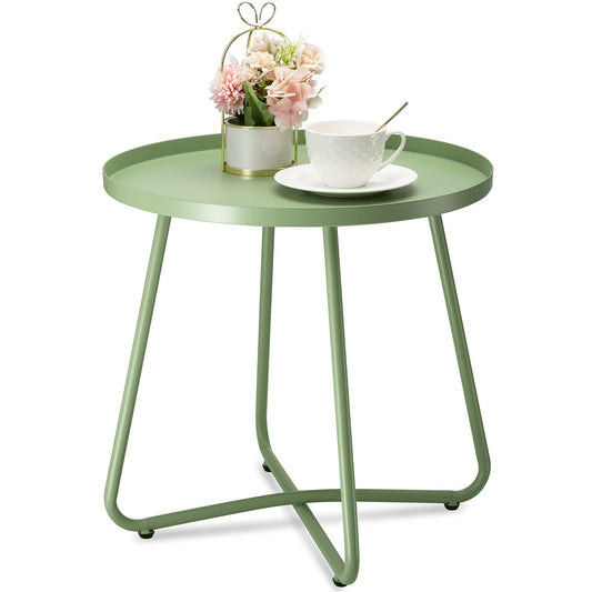 Outdoor Side Tables, Weather Resistant Steel Patio Small Round Outdoor Metal End Table