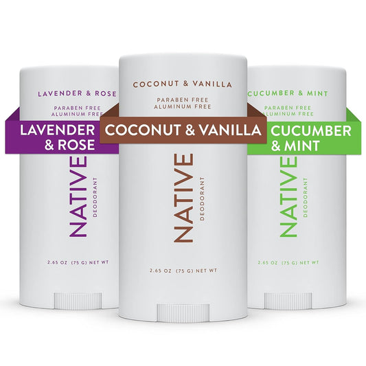 Native Deodorant Contains Naturally Derived Ingredients | Deodorant for Women and Men, Aluminum Free with Baking Soda | Coconut & Vanilla, Lavender & Rose, Cucumber & Mint, Variety Pack of 3
