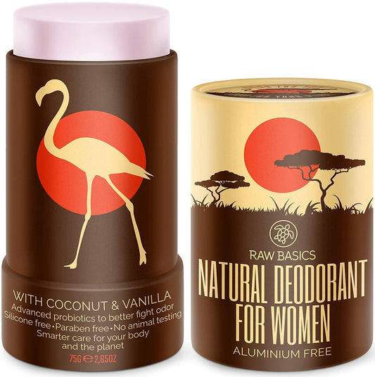 All Natural Coconut and Vanilla Aluminum Free Deodorant Stick for Women - Plastic Free, Zero Waste Body Odor Eliminator - Convenient Travel Size and Uplifting Fresh Smell