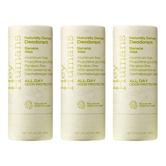 Hey Humans Banana Aloe Vegan, Aluminum Free Deodorant with Natural Ingredients, Coconut Oil & Shea Butter | All Day Odor Protection for Women & Men | 2 oz. - Pack of 3