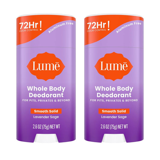 Lume Whole Body Deodorant - Smooth Solid Stick - 72 Hour Odor Control - Aluminum Free, Baking Soda Free and Skin Safe - 2.6 Ounce (Pack of 2) (Lavender Sage)