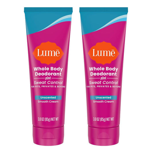 Lume Whole Body Deodorant Plus Sweat Control - Smooth Cream Tube - 72 Hour Odor And Sweat Control - Baking Soda Free, Skin Loving - 3.0 ounce (Unscented)