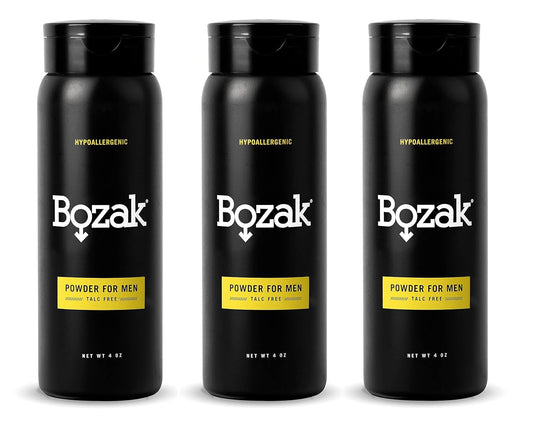 Bozak Hypoallergenic Body Powder for Men - 4 oz. Talc-Free, Absorbs Sweat, Stops Chafing, Keeps Skin Dry - Jock Itch Defense Deodorant - Triple Pack