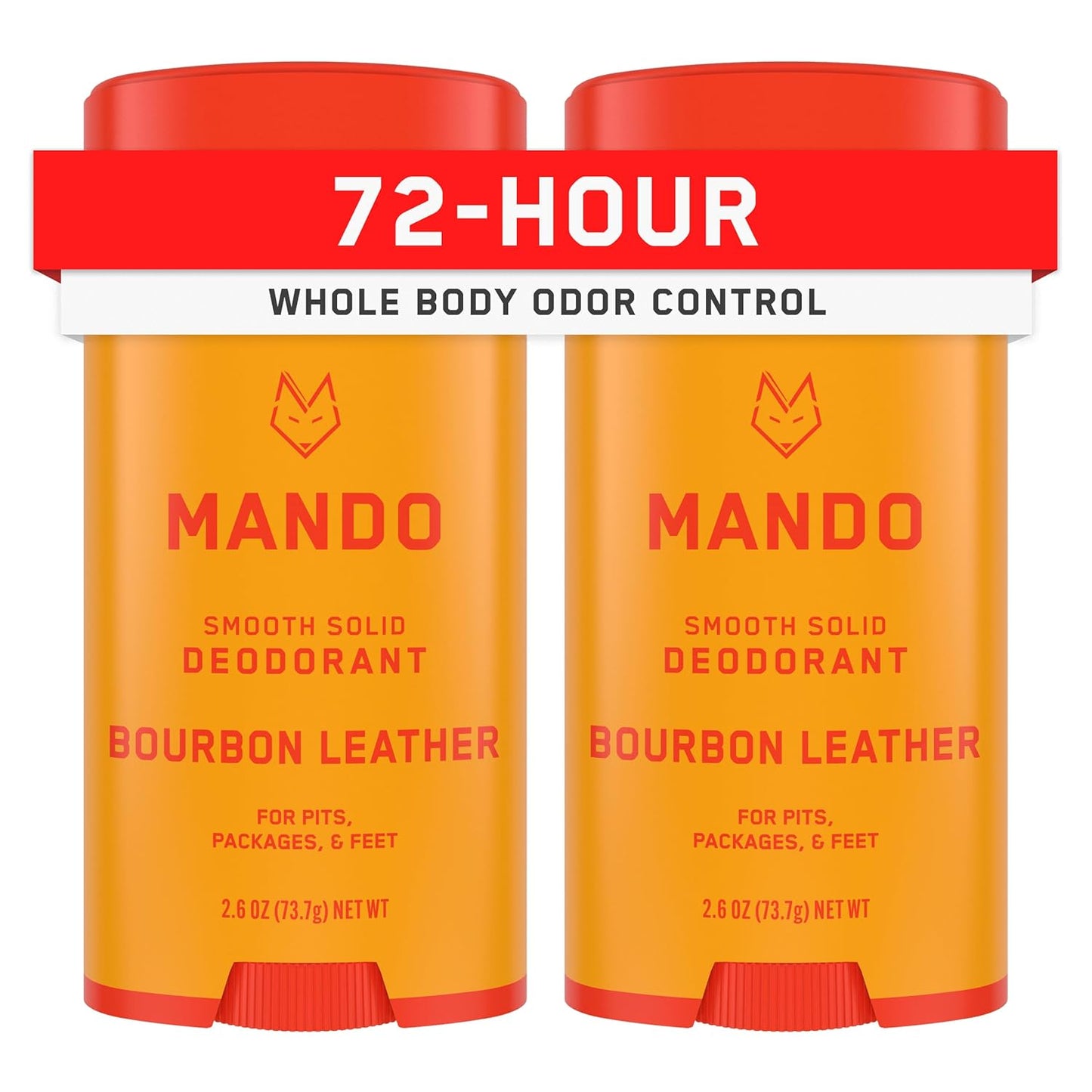 Mando Whole Body Deodorant For Men - Smooth Solid Stick - 72 Hour Odor Control - Aluminum Free, Baking Soda Free, Skin Safe - 2.6 Ounce (Pack of 2) - Bourbon Leather