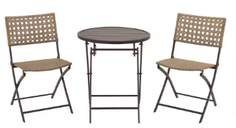 StyleWell Dark Taupe 3-Piece Folding Wicker Outdoor Bistro Set - $80