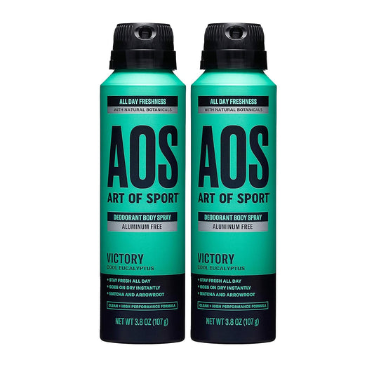 Art of Sport Men's Body Spray Deodorant, Aluminum Free, Eucalyptus Fragrance, Made with Natural Botanicals, Moisturizing Tea Tree Soap, Victory Scent, 3.8 Ounce (2 Pack)