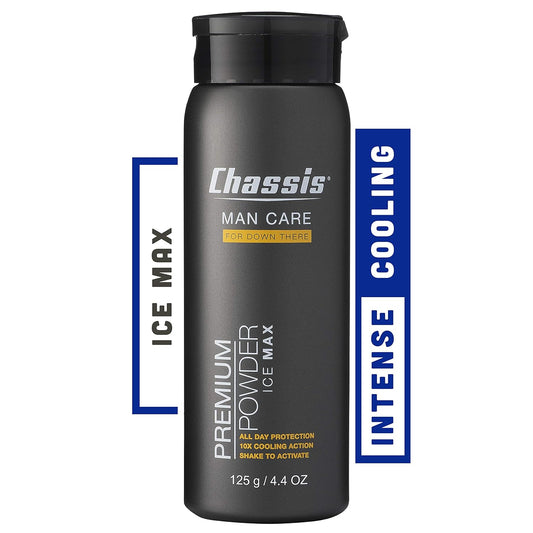 Chassis Ice Max Premium Body Powder for Men, Odor-Absorbent, Anti-Chafing, Talcum-Free, Men’s Hygiene Comfort Powder, Natural Ingredient Ball Deodorant for Men, Original Fresh Scent