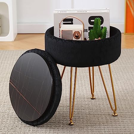 Cpintltr Velvet Storage Ottoman Round Footrest Stool Multifunctional Upholstered Ottoman Modern Accent Vanity Stools Tray Top Coffee Table