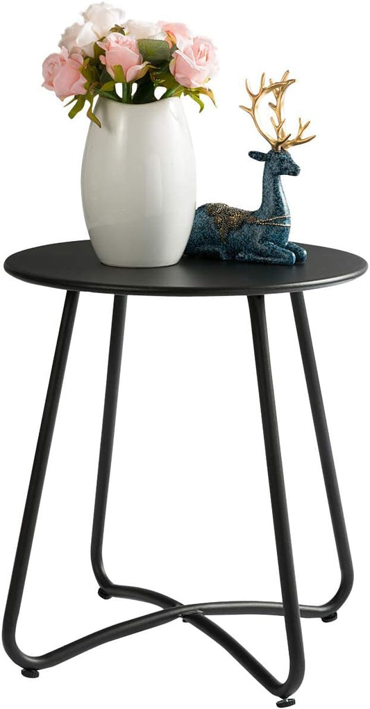 Small Round Patio Metal Side Snack Table, Accent Anti-Rust Steel Coffee Table