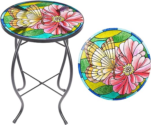 Patio Side Table Outdoor Accent Table Bistro Coffee Table Plant End Table Small Porch Table
