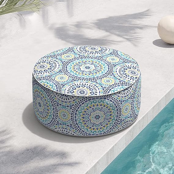 Indoor/Outdoor Inflatable Ottoman D21 x H9 inch, Round Footstool Inflatable Foot Rest Ottoman