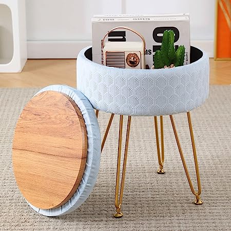 Cpintltr Velvet Storage Ottoman Round Footrest Stool Multifunctional Upholstered Ottoman Modern Accent Vanity Stools Tray Top Coffee Table