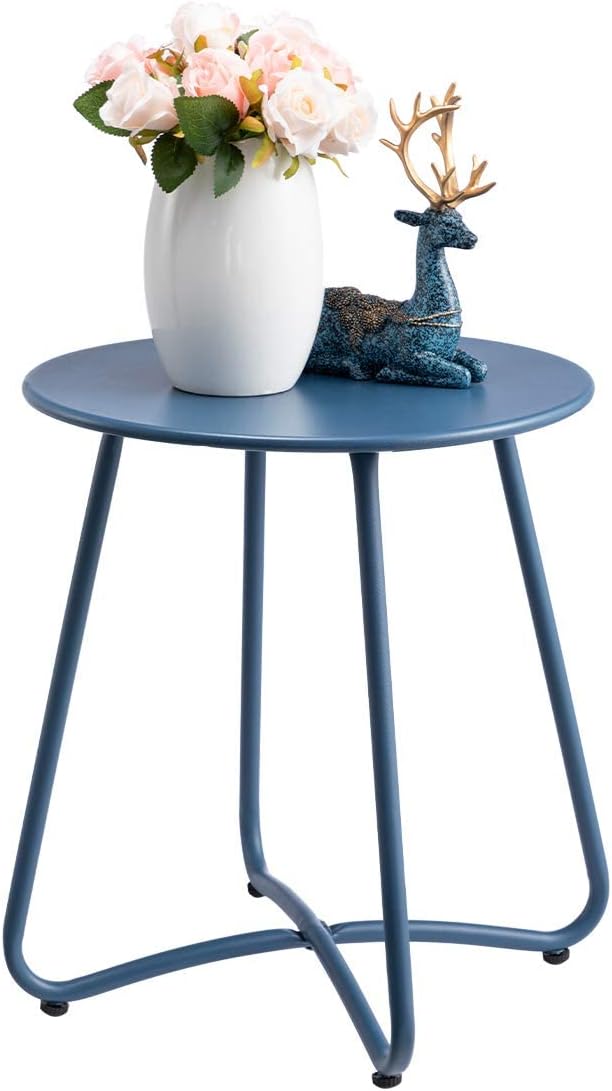 Small Round Patio Metal Side Snack Table, Accent Anti-Rust Steel Coffee Table