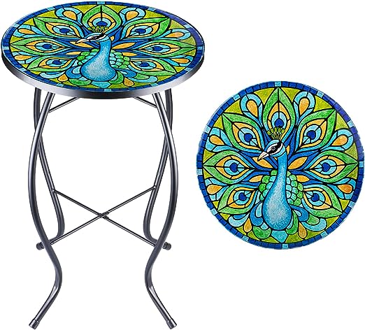 Patio Side Table Outdoor Accent Table Bistro Coffee Table Plant End Table Small Porch Table