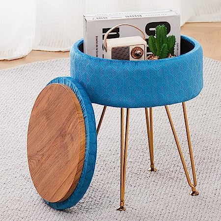 Cpintltr Velvet Storage Ottoman Round Footrest Stool Multifunctional Upholstered Ottoman Modern Accent Vanity Stools Tray Top Coffee Table