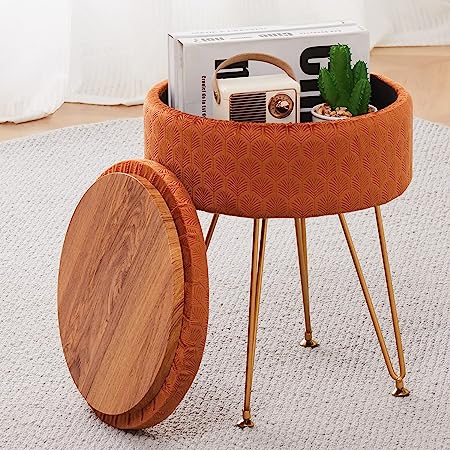 Cpintltr Velvet Storage Ottoman Round Footrest Stool Multifunctional Upholstered Ottoman Modern Accent Vanity Stools Tray Top Coffee Table