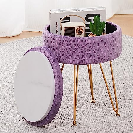 Cpintltr Velvet Storage Ottoman Round Footrest Stool Multifunctional Upholstered Ottoman Modern Accent Vanity Stools Tray Top Coffee Table
