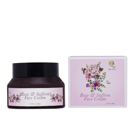 QAADU Face Cream-Rose & Saffron-Ideal for Dull & Aging Skin and Patchy Complexion-Reduces Black & White Heads-Suitable For All Skin Types-50gm