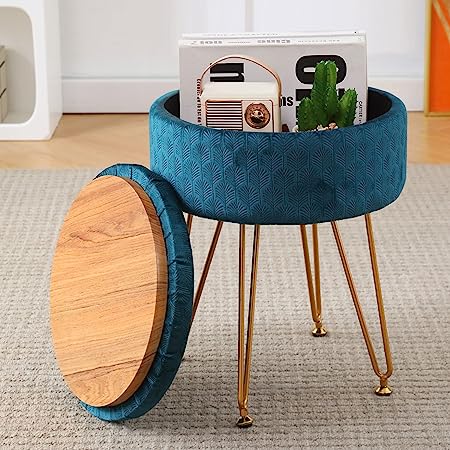 Cpintltr Velvet Storage Ottoman Round Footrest Stool Multifunctional Upholstered Ottoman Modern Accent Vanity Stools Tray Top Coffee Table