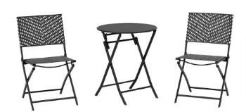 StyleWell Black and White 3-Piece Steel Wicker Outdoor Bistro Folding Set - $85